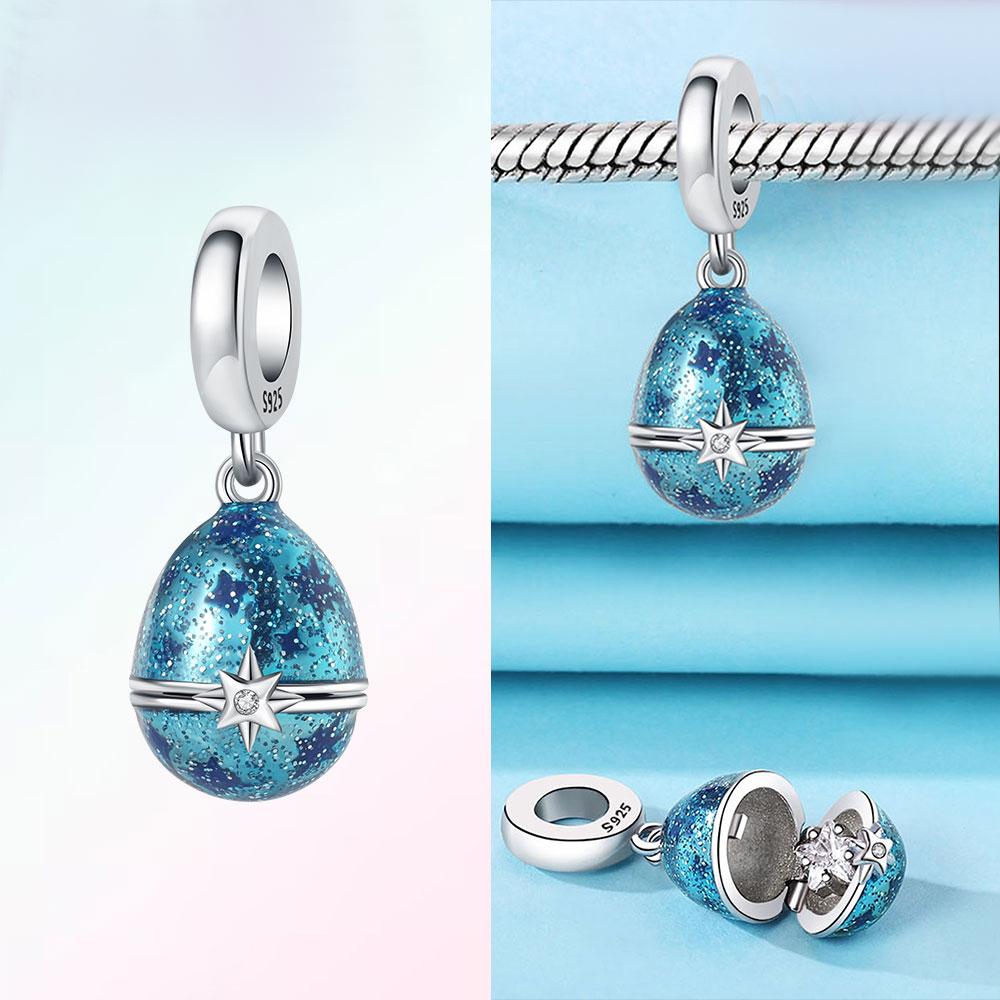 Pendant Charm Bead Copper Blue Stars Easter Egg Beads Fit Original Bracelet For Jewelry Making Valentine'S Day Gift