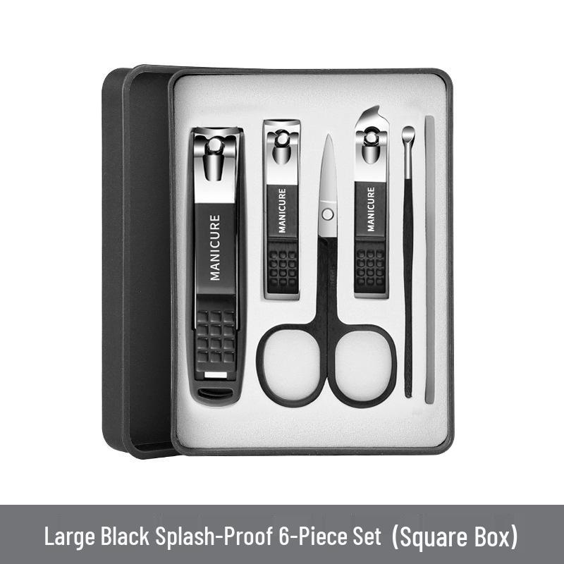 Anti-Splash Nail Clipper 6-Piece Set with Cover for Manicure & Pedicure