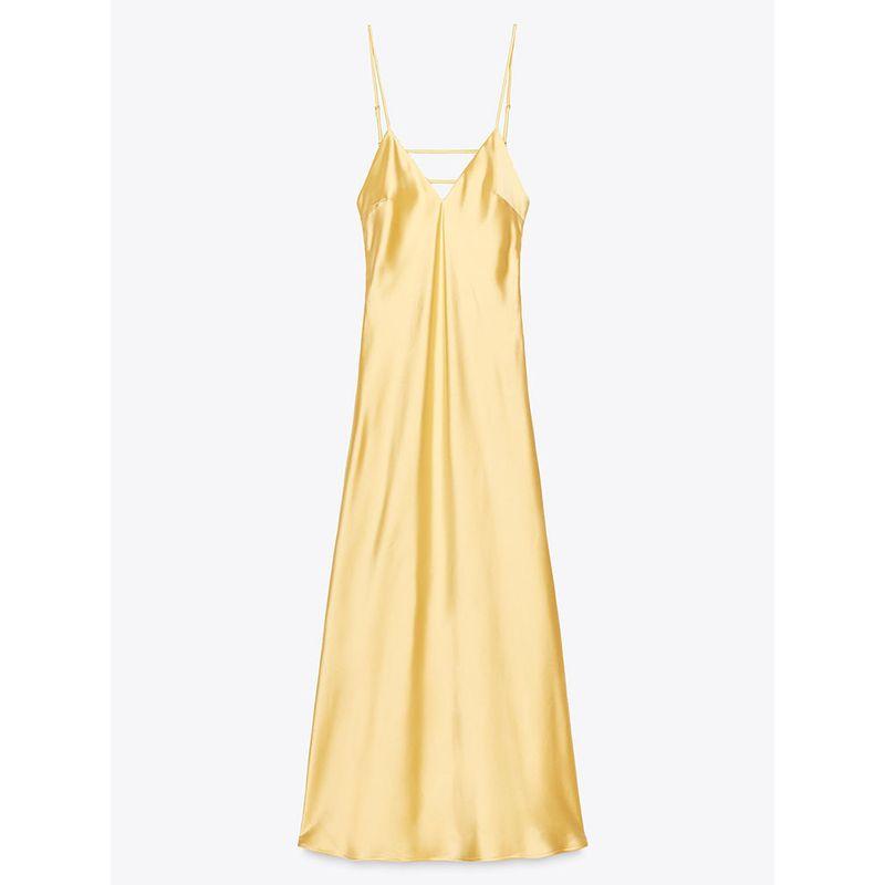 

Za2025 Spring New Women clothes Sexy Sling Silk Satin Texture Sleeveless Midi Dress 2452331 300 Yellow L