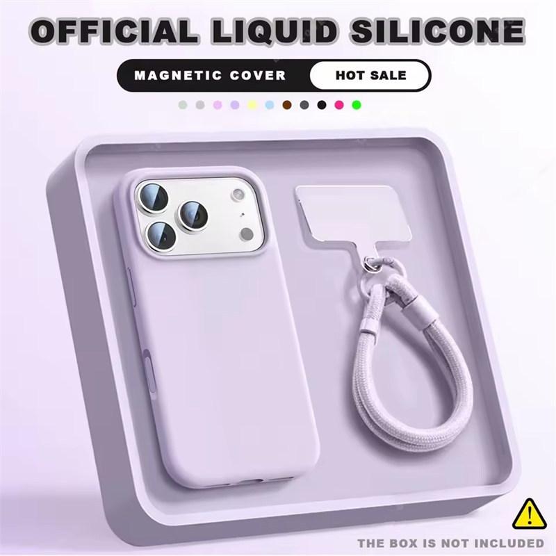 Wrist Strap Magnetic Phone Case For iPhone 16E 14 15 Plus 12 13 16 17 Pro Max Air Magsafe Liquid Silicone Lanyard Cover