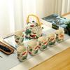 Retro Light Luxury, Large Capacity Teapot Tea Cups, Ceramic Celadon Kung Fu Tea Set, a Pot of Six Cups with Filter Green Teapot