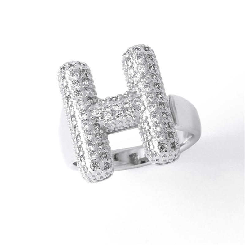 Letter Design Ring with Clear Stone Detail, Copper Base Fashion Jewelry for Daily Outfits, Party Styling and Gifts