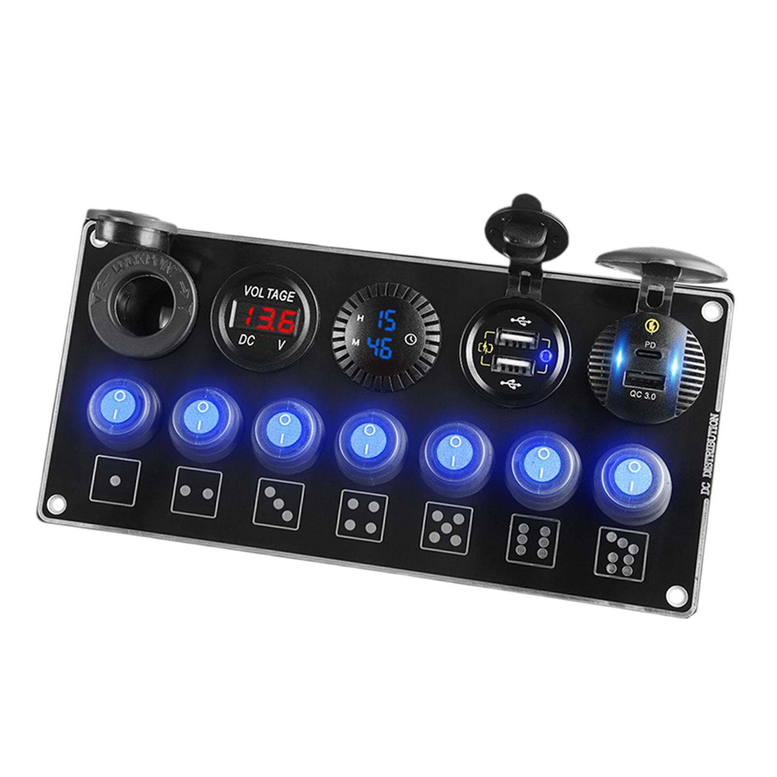 

Панель разъема зарядного устройства прочная водонепроницаемая 7-переключательная PD + QC 3.0 модифицированная морская панель переключателей для грузовиков, лодок, мотоциклов, морских судов синий