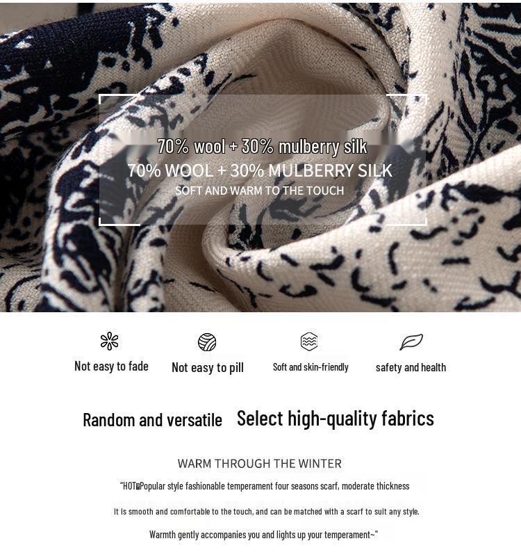 Vintage Forest Castle Print Wool Scarf - Double-Sided, Versatile Neck Warmer & Sunscreen Shawl