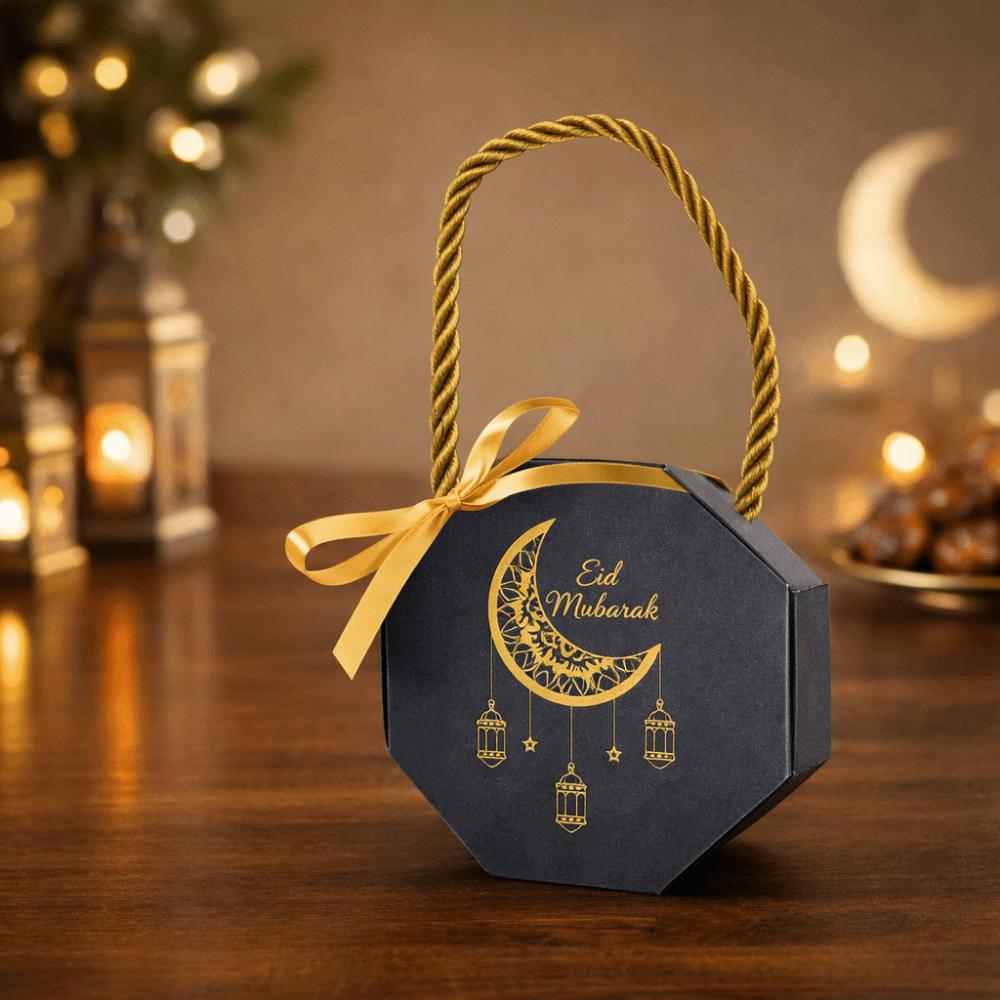 10Pcs Satin Ribbon Bow Eid and Ramadan Gift Boxes Portable Gold Stamping Eid Gift Box Simple Multicolor Gift Packaging Bags