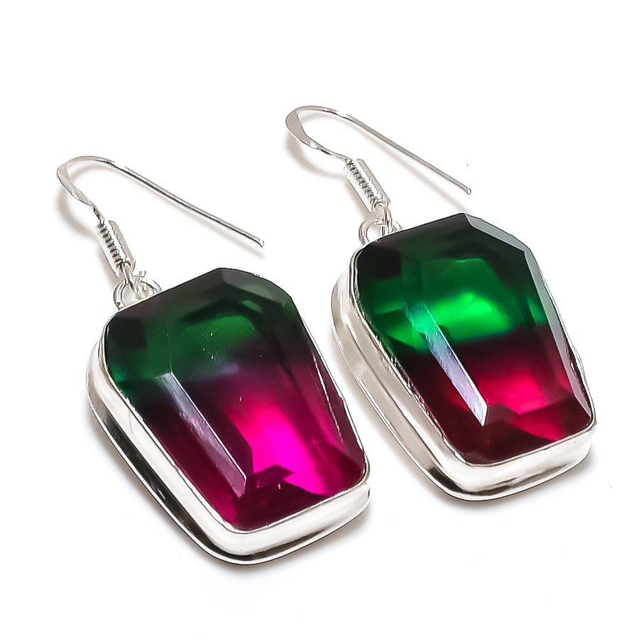 Natural Bi-Color Tourmaline 925 Sterling Silver Jewelry Earring 1.77  AE-12499