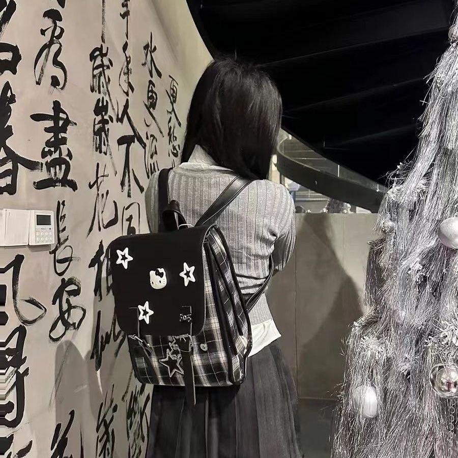 Pentagram Pattern Grid Fashion Backpack For Students And Daily Use