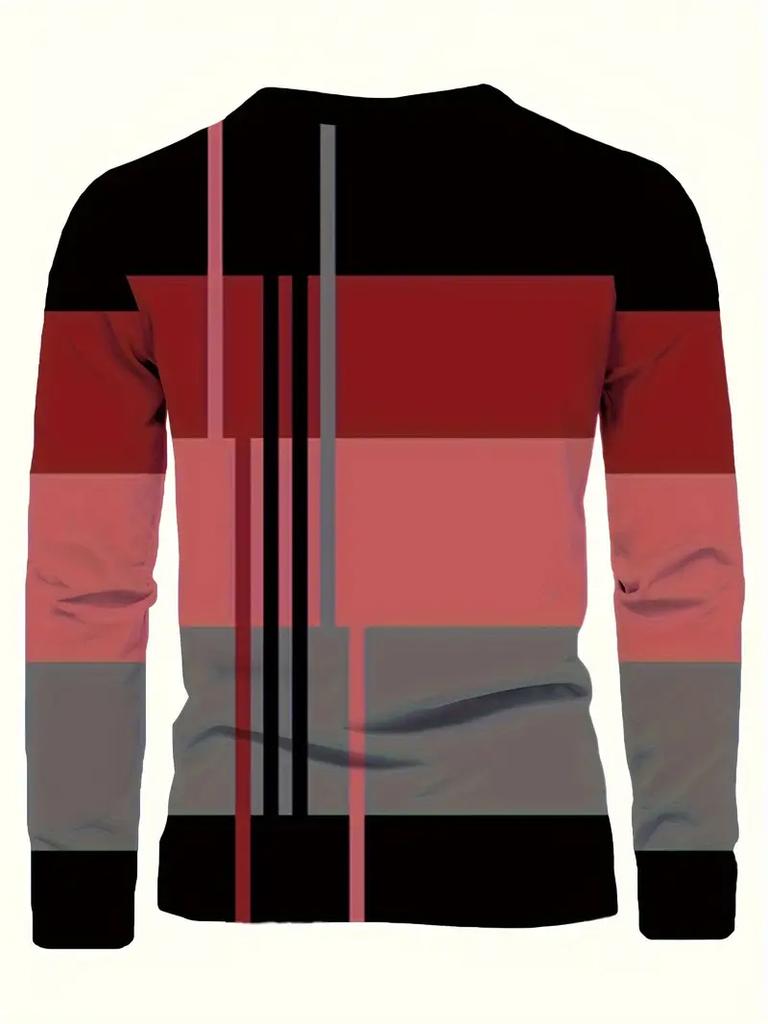 Lässiges 3D-Digitaldruck-Kontrastmuster Herren Langarm-T-Shirt für Frühling und Herbst Outdoor-Bekleidung, bequeme Polyesterfaser