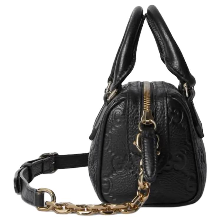 Gucci GG Emblem Adjustable Chain Zipper Closure Pebbled Leather Mini Shoulder Crossbody Bag Women Bags Black 815256-AAEEM-1000