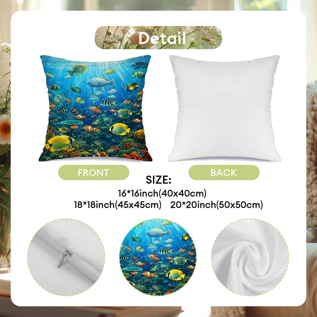 Tropical Coral Reef Pillow Covers, Vibrant Underwater Fish Decorative Throw Pillow Cases, Ocean Marine Home Decor Cushion Covers