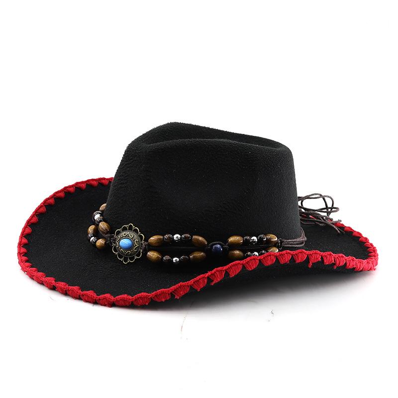 New Ethnic Style Belt Western Cowboy Hat Men's and Women's Outdoor Knight Hat Hemming Curved Brim Hat