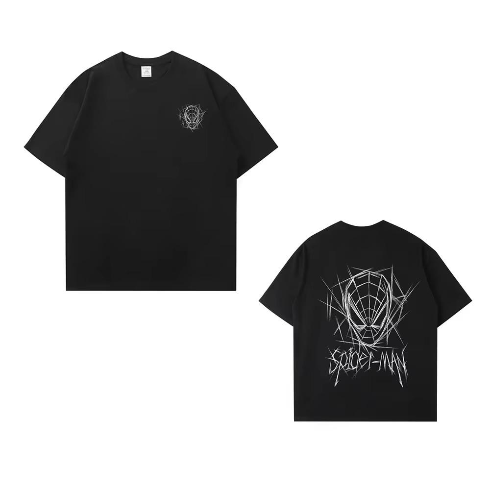 

Мужская футболка с коротким рукавом для мужчин 100% хлопок принт эскиза Человека-паука американский ретро уличный повседневный футболка до XXXXXL чёрный