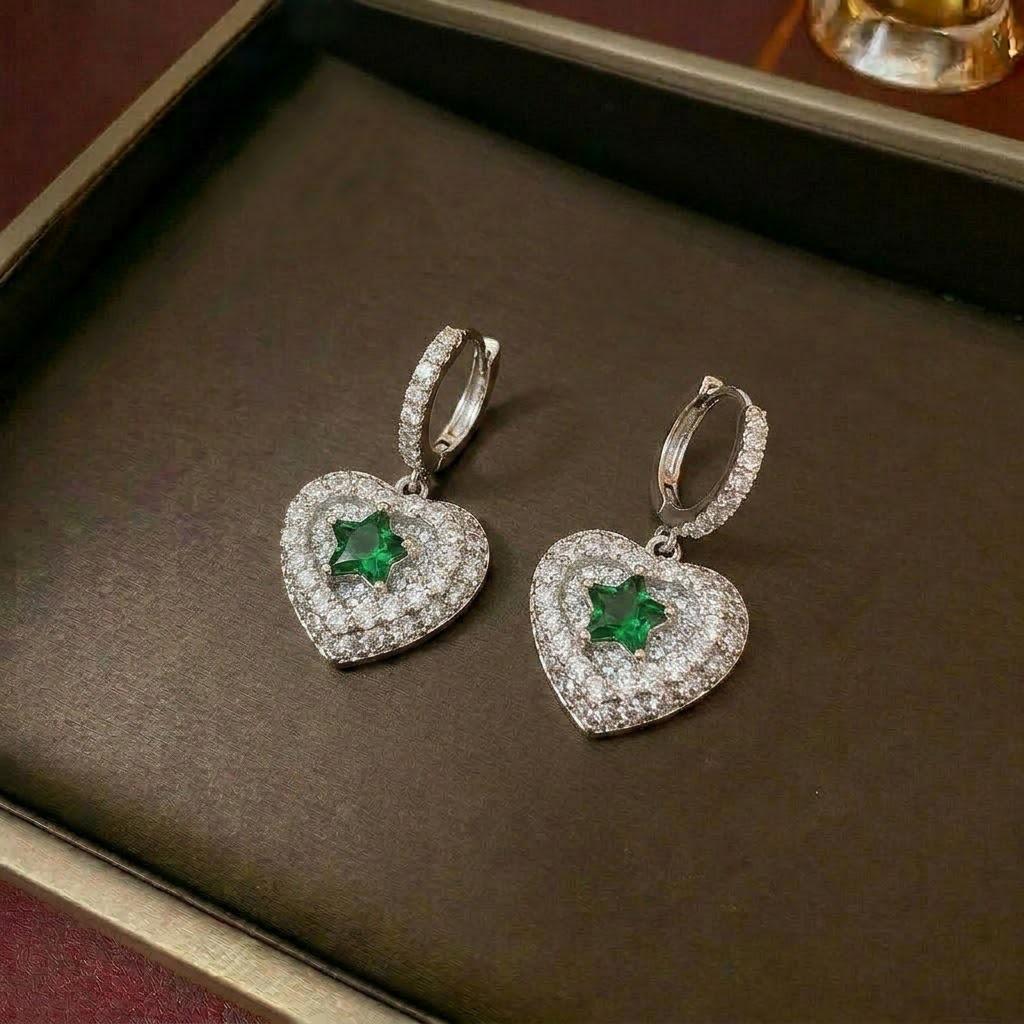 European & American Women's Zircon Flower Necklace & Rotatable Pendant Earrings Set