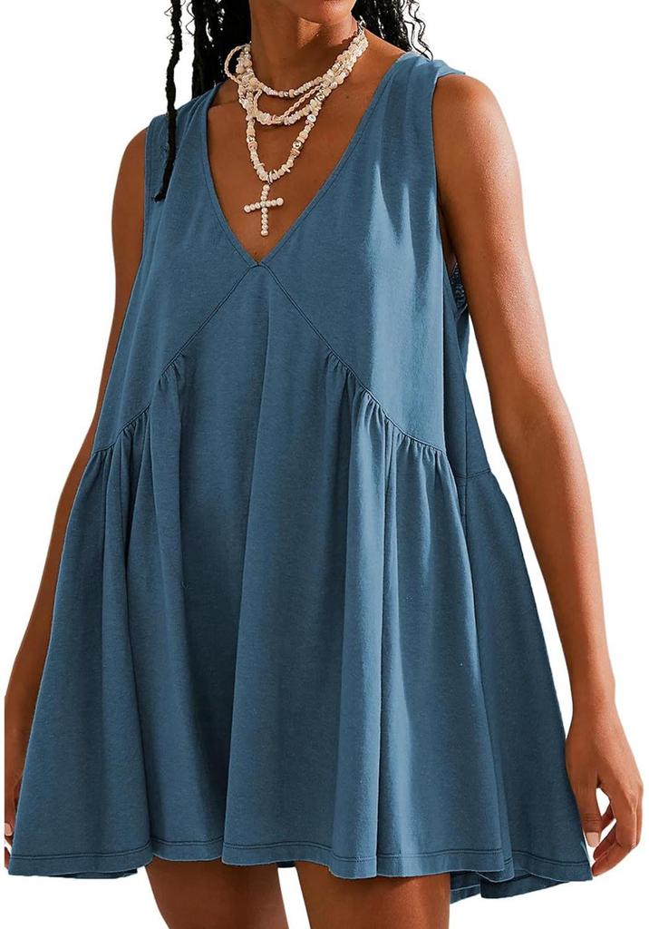 2024 Women's Casual Pleated Vest Dress with Pockets