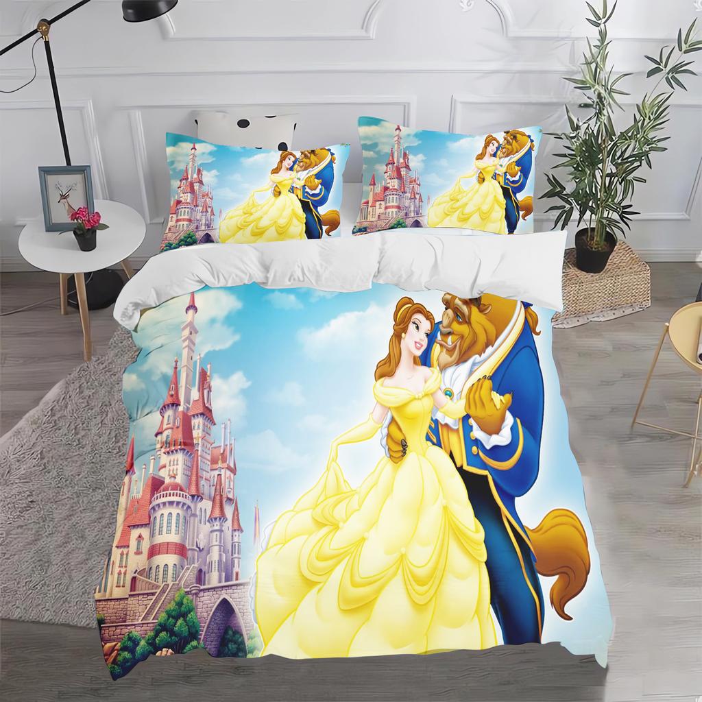 Princess Belle, Beauty And The Beast Duvet Cover Queen Size Bedding Set Polyester 3-Piece Set 1 Quilt Cover Home Decor