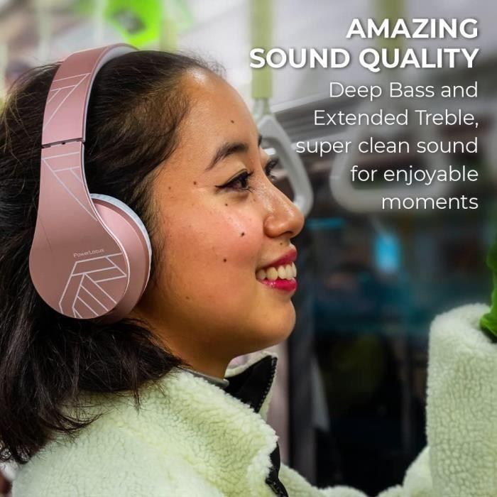 Casque Bluetooth - POWERLOCUS - P2 - Rose doré - Réduction de bruit - Son Hi-Fi - Étui inclus