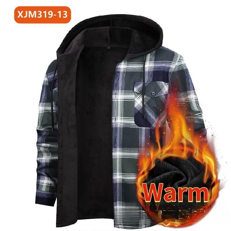 Men's Plaid Flannel Shirt, Long Sleeve Square Collar Button-Up Shirt, Regular Fit Heavyweight Multi-Pocket Winter Shirt