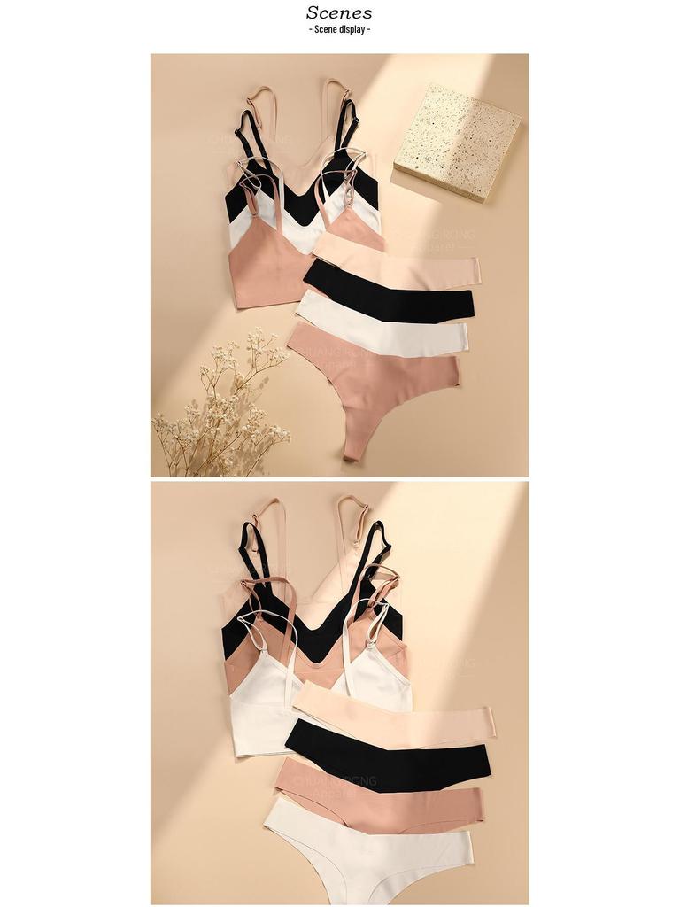 Nahtloses Push-Up-Set aus Eis-Seide für Damen - Atmungsaktiv, V-Ausschnitt, Sportlich, Brust minimierend