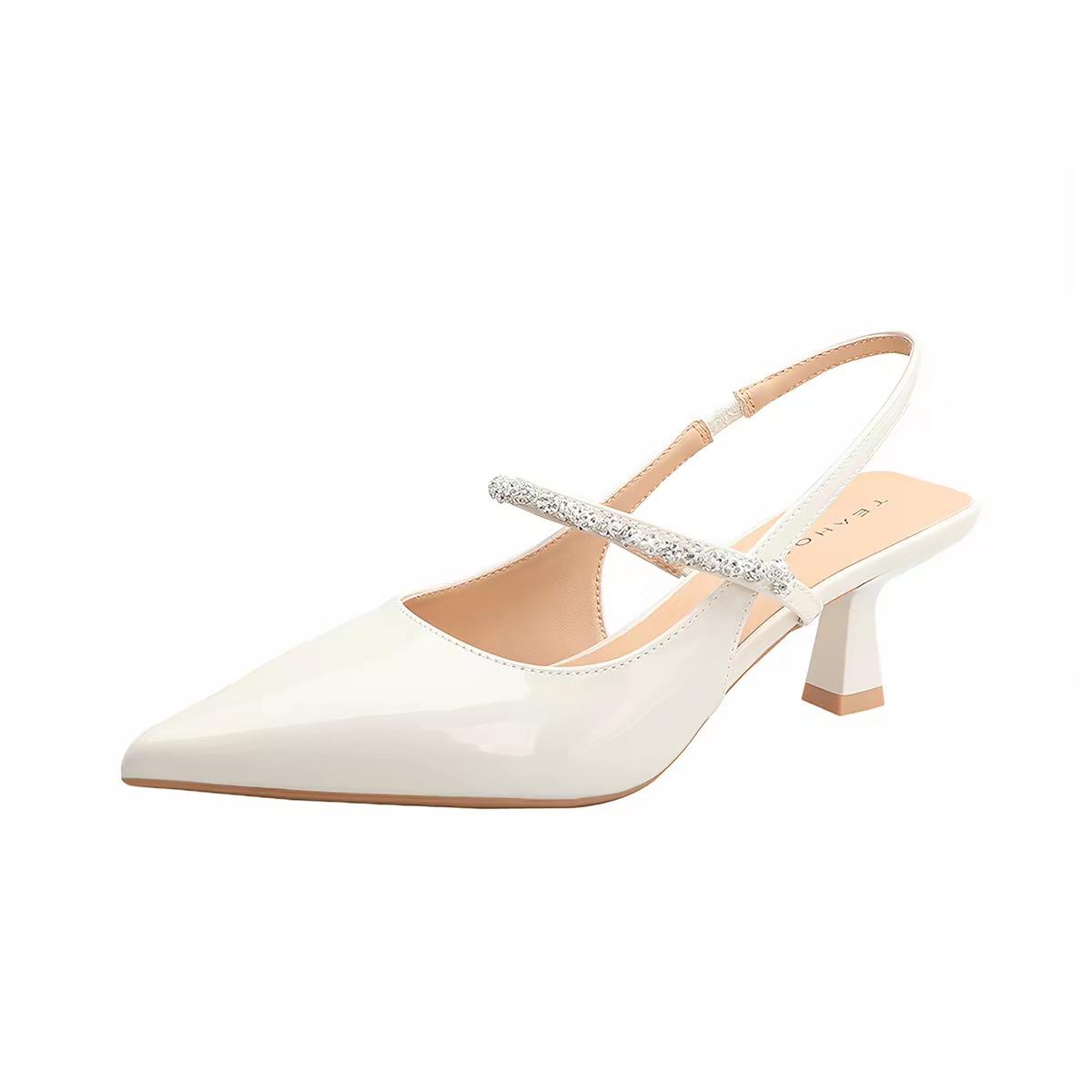 

Women s French-style Back-lace Pointed-toe Sandals, Simple New Style Rhinestone Stiletto Heels, Sexy Open-heel Banquet Slippers. 35