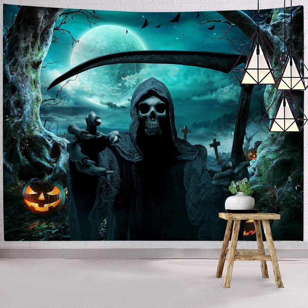 Dark Halloween Horror Tapestry Scared of Zombies Wall Hanging Witch Mysterious Woman  Home Decor Holiday Backdrop