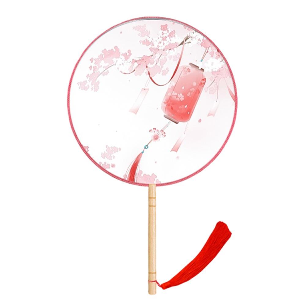 Half Transparent Round Hand Fan Long Handle Silk Fan Hanfu Embroidered Fan  Dance Performance