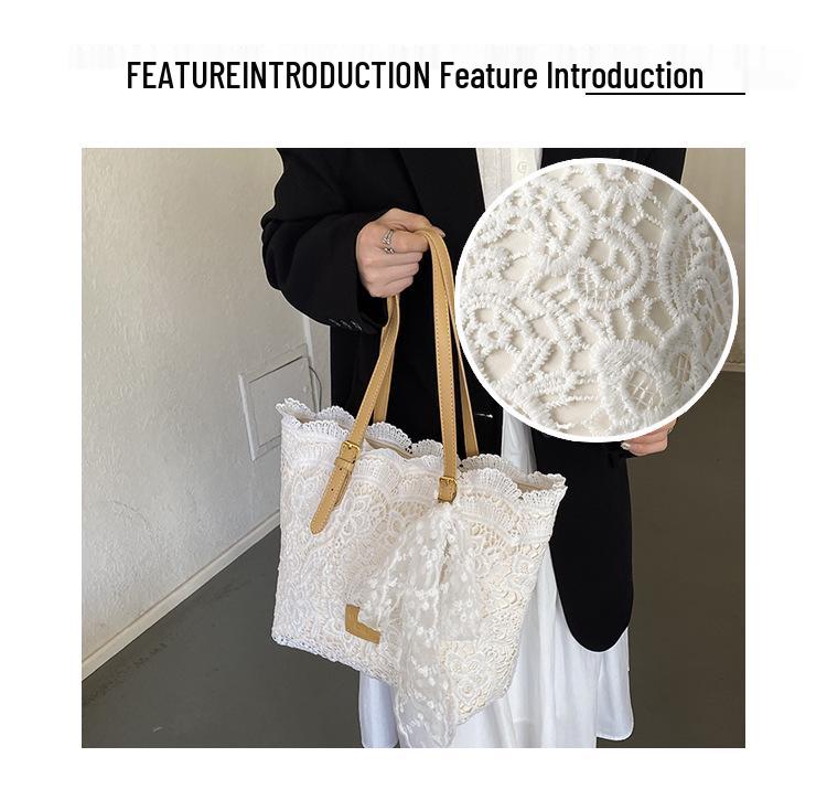 Women's Retro One-Shoulder Lace Hollow Handbag - Large Capacity, Light Luxury Vacation Tote