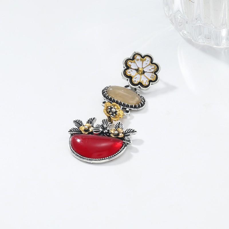 Layered Floral Drop Earrings Women Gold Bohemian Style Zinc Alloy Stainless Steel Studs