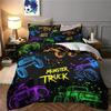 Dinosaurier Monster Truck Bettbezug, Monster Trucks 3D Cartoon Bettdeckenbezug, Comic-Stil Doppelbettwäsche-Set mit Kissenbezügen