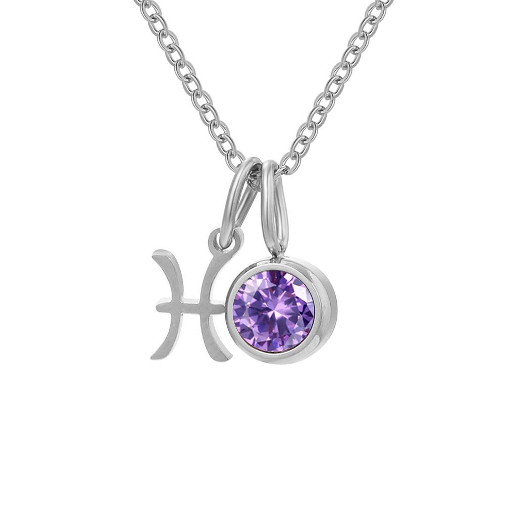 eManco Zodiac Rune Necklace with Rhinestone Birthstone in Stainless Steel