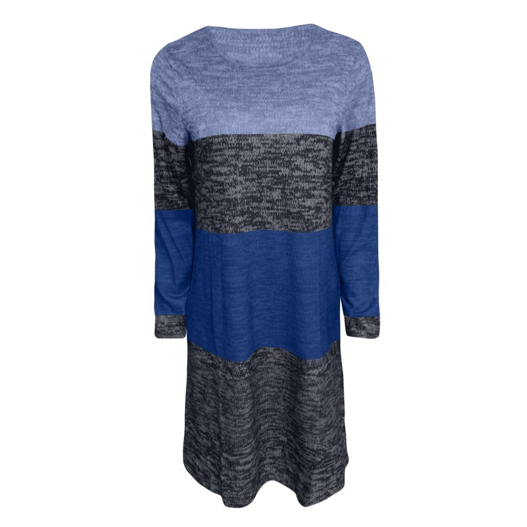 Women's Fashion -neck Color Contrast Long-sleeved Casual And Comfortable Dress