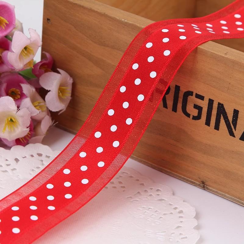 1''25mm Bilateral Organza Printing Polka Dots Ribbon Handmade Hair Bow Party Christmas Wedding Decor DIY Sewing Fabric 1 Yard