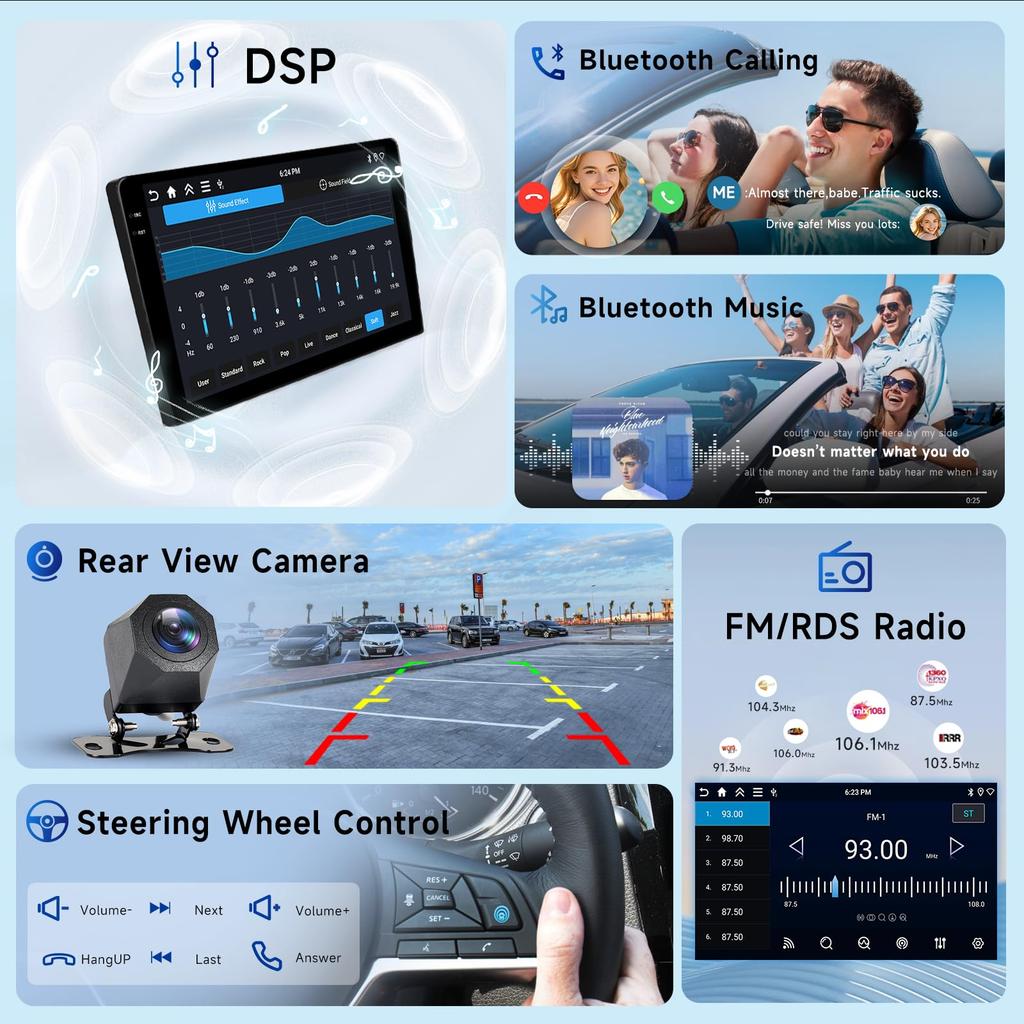 Autoradio Android Hodozzy 2DIN Touchscreen IPS Wireless Auto Doppio DIN Radio Auto Navigazione GPS Bluetooth FM Audio Auto Telecamera Posteriore 4G+128G 10 pollici