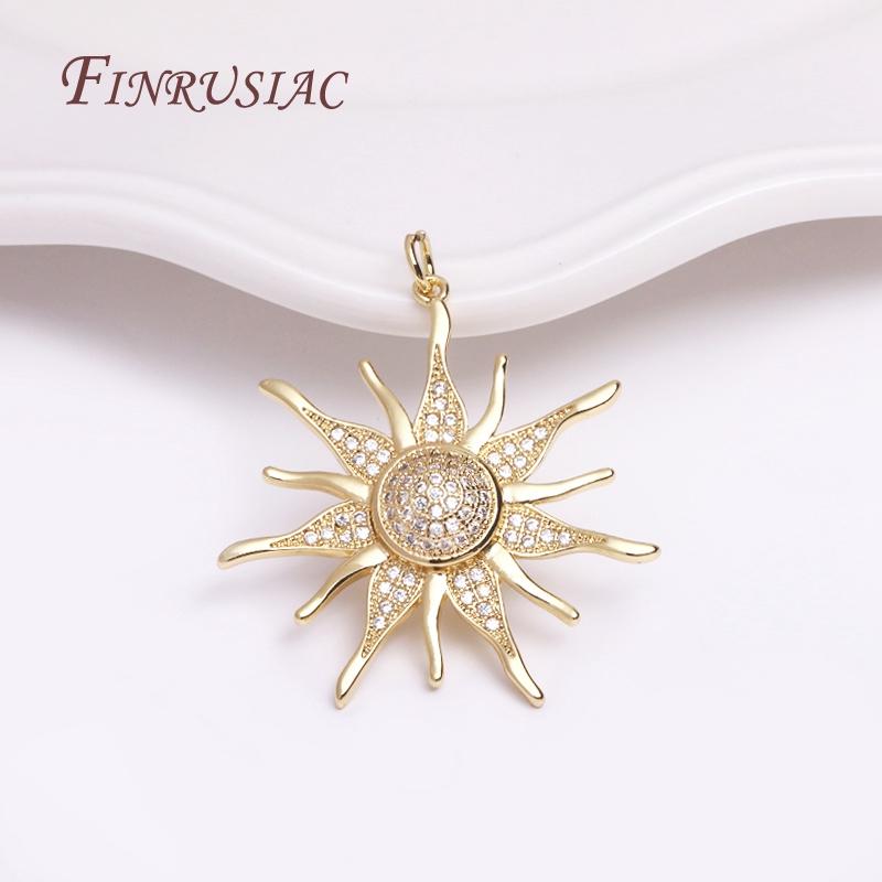 18K Gold Plated 33mm Big Sun Flower Pendant Wholesale,High Quality Brass Metal Inlaid Zircon Sun Charms DIY Jewelry Making 