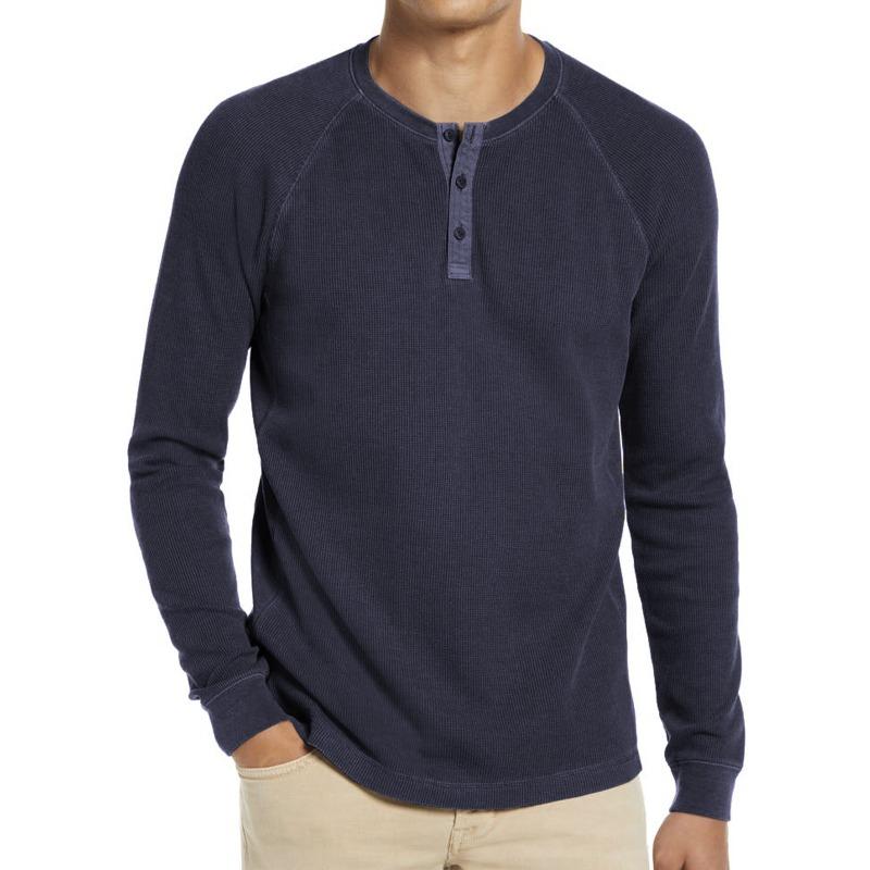 Men S Long Sleeve Waffle Knit Round Neck T Shirt Basic Top