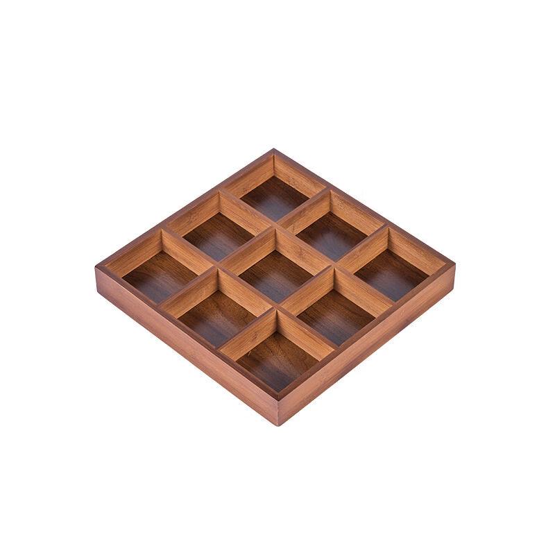 Nine-Grid Walnut Wooden Serving Tray