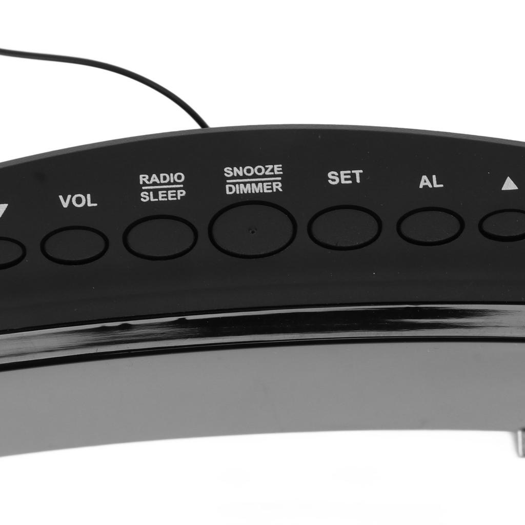 Radio Projection Alarm Clock LED Display Electronic Clock Curved Screen Digital Alarm Clock Black Body Blue Letters