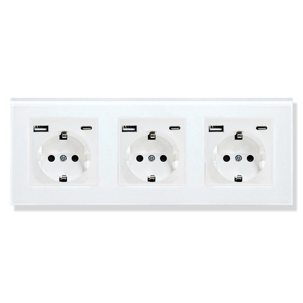 Złoty Panel Ze Szkła Hartowanego Okrągłe Rosyjskie Gniazdko Ścienne 16A – Ukryty Design