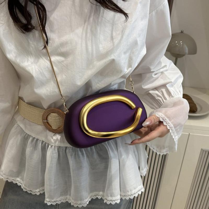 Gold Metal Closure Box Clutch Bag for Women Evening Wedding Party Cute Purse crossbody Bag purple green Metal handle Handbag
