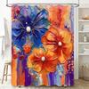 Hand-Painted Shower Curtain With Floral Design Premium Water Repellent Fabric For Bathroom Decoration In Multicolored Orange Blu