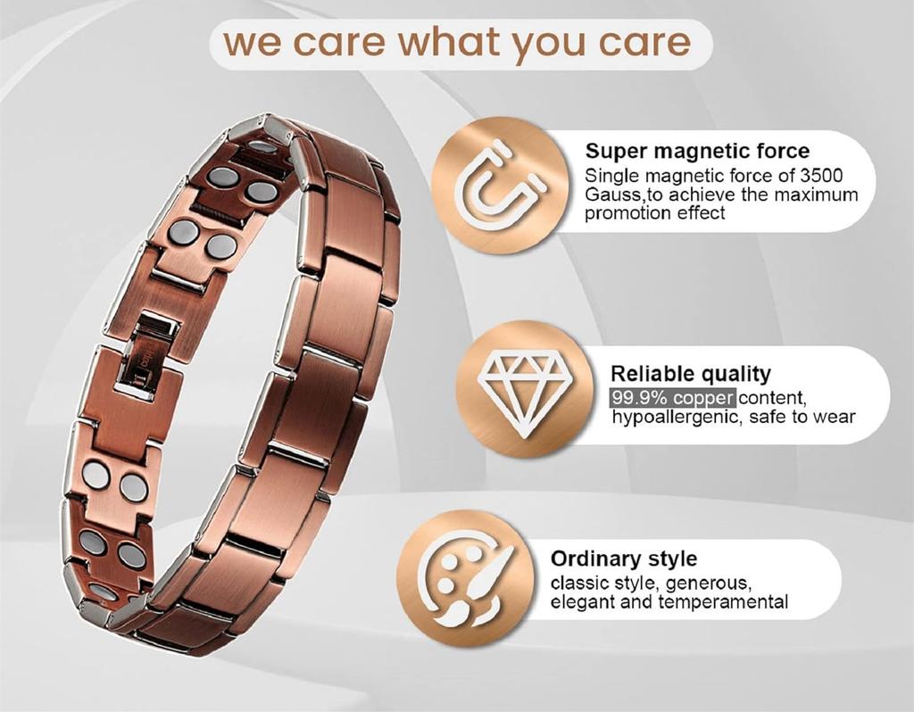 Doppelreihiges magnetisches Armband aus reinem Kupfer mit 3500 Gauss Magnet-Armband Minimalistisches Design Schmuck Geschenke
