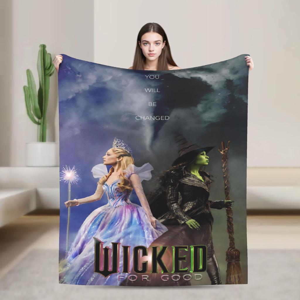 Wicked 2 Musical Movie Poster Blankets Elphaba and Glinda Warm Plush Throw Blanket For Outdoor Flannel Bedspread Bed Cover