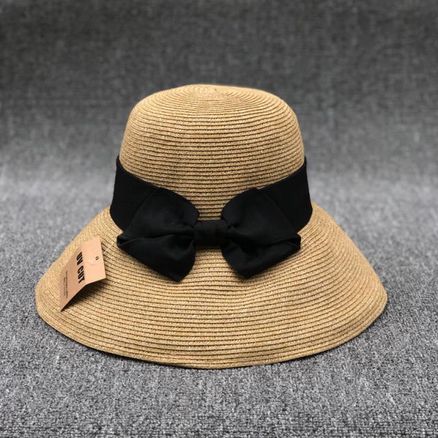 Sun Litong Travel Sunscreen Bucket Hat Women'S Summer Eaves Bow Sunshade Straw Hat Foldable Sun Hat