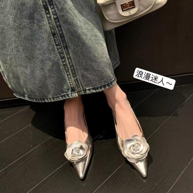 Fashion New Flashion Women Heels Loafers Elegant Woman Shoes Low Heels Wedding  Bride Pointed Toe Silver Gold Rose Evening Party Shoes