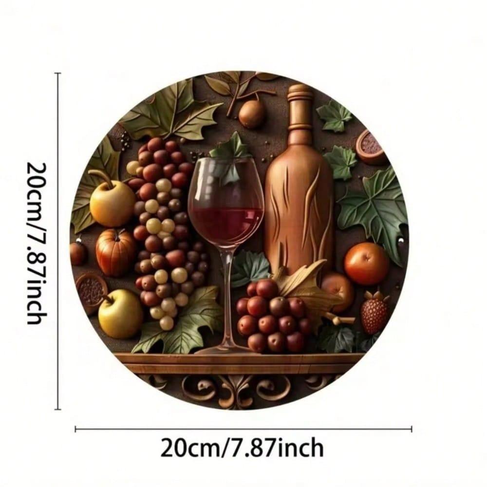 Metal Round Wall Art Grape Wine Decor 88 Inch Carved Plaque For Home Cafe