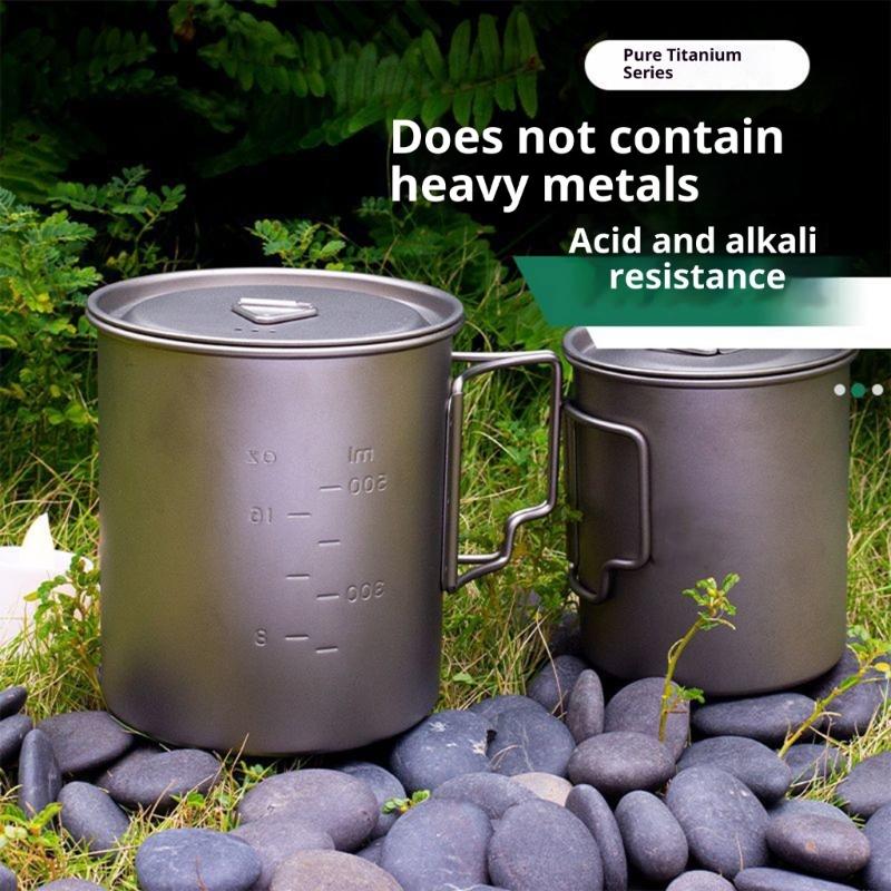 Multipurpose Portable Metal Coffee Cup Outdoor Camping Mug with Foldable Handle and Lid Water Cup Mug Easy To Use