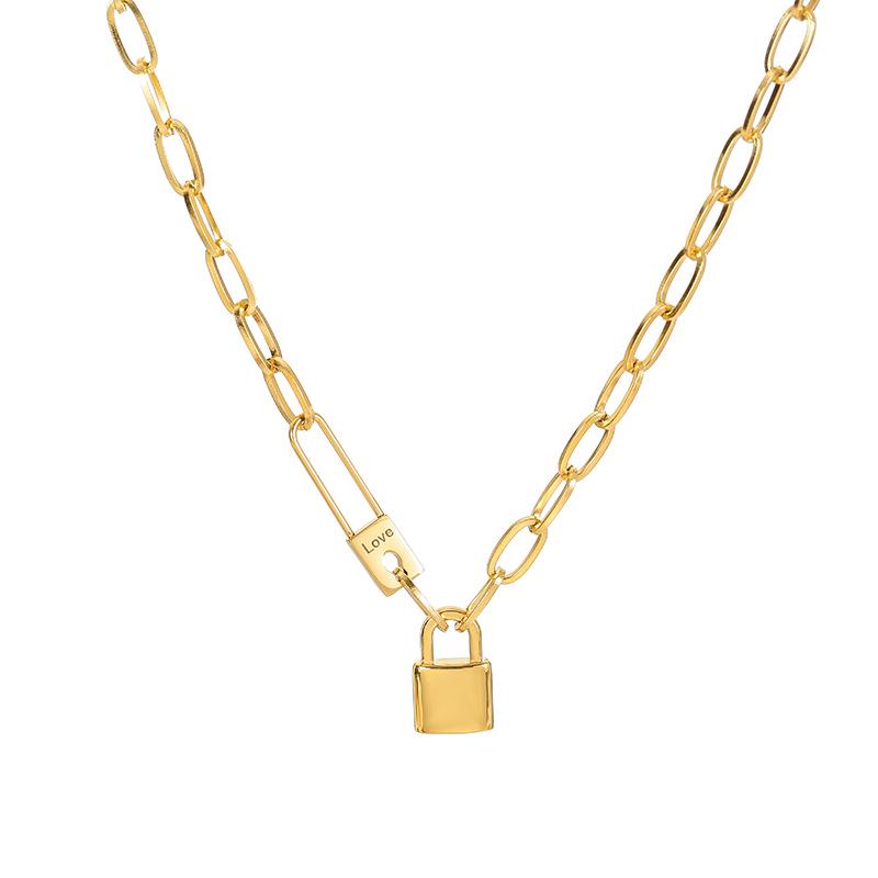 European & American Retro Hip-Hop Lock Pendant Necklace - Gold Cold Style Clavicle Chain for Women