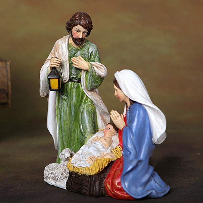 Christmas Decorations Manger Figurines Set Nativity Statue Wisemen Figurines Christian Decoration for Home Bedroom