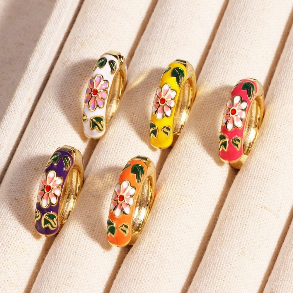 Chinese Flower Enamel Ear Rings Classic Glaze Ear Jewelry  Gifts for Women Girl