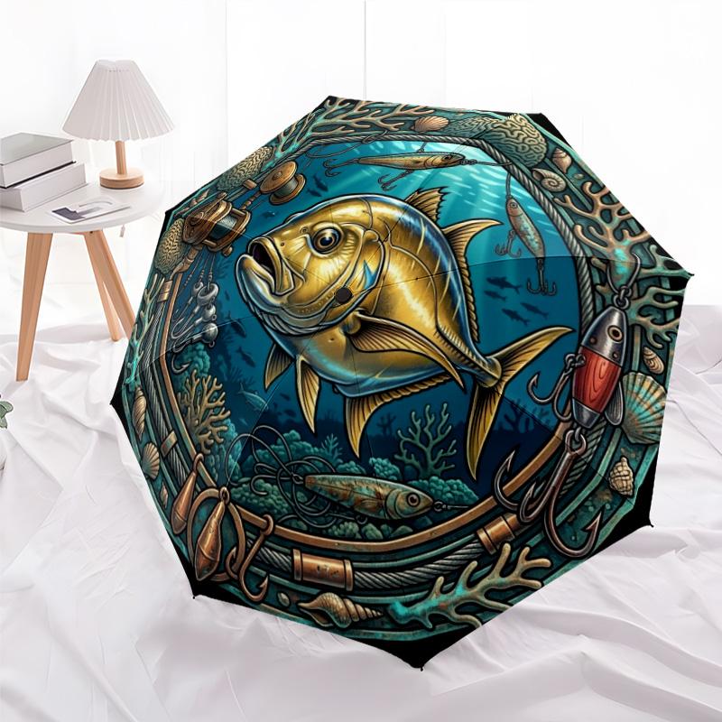 Underwater Adventure Pattern Umbrella, Portable and Foldable Design, 8 Ribs, a Casual Accessory for Halloween, Christmas, and Birthday Gifts.
