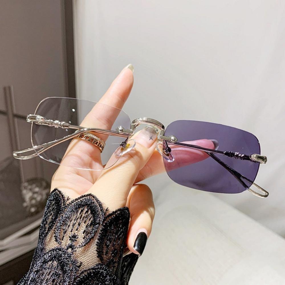 Pochromic Anti-blue Glasses Frameless Temperament Flat Lens Burst Glasses Women Men Fashion Eyewear